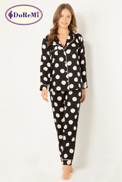 DoReMi Puantiyeli Doğal Viskon Soft Yumuşak Düğmeli Pijama Takımı - Resim 8