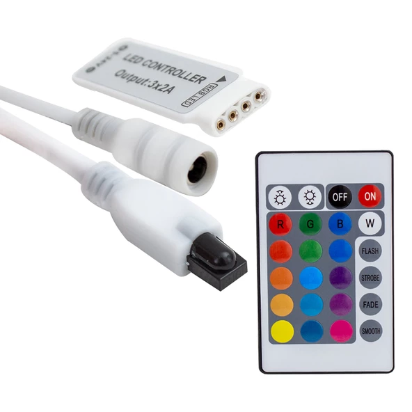 MİNİ 24 TUŞLU 5 VOLT - 12 VOLT - 24 VOLT - 3.2 AMPER KUMANDALI RGB LED KONTROL CİHAZI (4619)