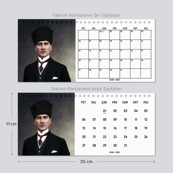 2025 Atatürk Fotoğraflı Takvim, Aylık Planlayıcı Takvim, Çift Taraflı Takvimi - 4