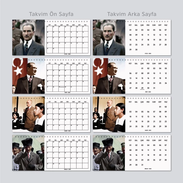 2025 Atatürk Fotoğraflı Takvim, Aylık Planlayıcı Takvim, Çift Taraflı Takvimi - 9