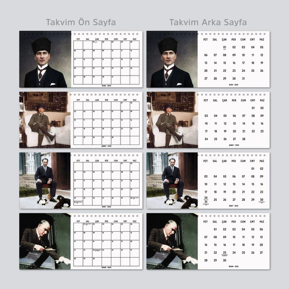 2025 Atatürk Fotoğraflı Takvim, Aylık Planlayıcı Takvim, Çift Taraflı Takvimi - 7