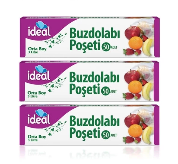 İdeal Buzdolabı Poşeti Orta Boy 50 Li 24 x 33 Cm x 3 Paket