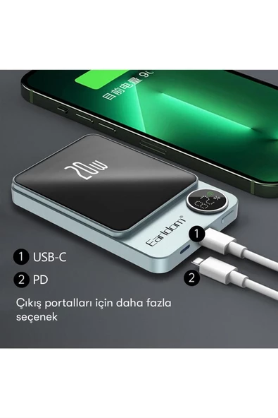 Peeq Earldom PD23 5.000 mAh 20W Kablosuz Şarjlı Pd Hızlı Şarj Magsafe Premium Mini Powerbank - 6