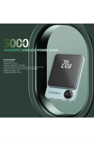 Peeq Earldom PD23 5.000 mAh 20W Kablosuz Şarjlı Pd Hızlı Şarj Magsafe Premium Mini Powerbank - 5