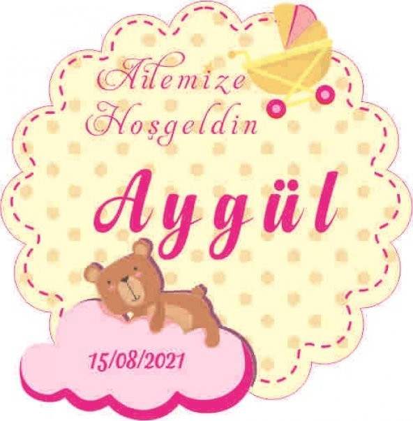 Hoşgeldin Kız Bebek Yenidoğan Ayıcıklı Etiket 54 Adet