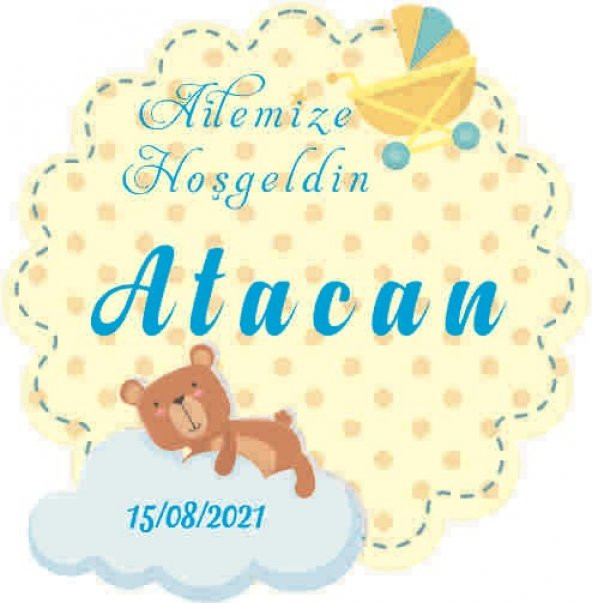 Hoşgeldin Erkek Bebek Yenidoğan Ayıcıklı Etiket 54 Adet