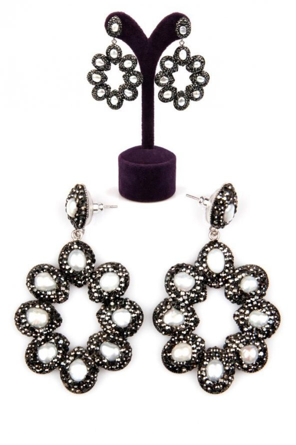 Zirkon Süslemeli Doğal İnci Küpe ürün görseli