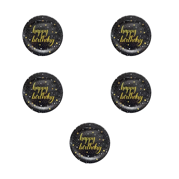 Roll-Up Doğum Günü Işıltılı Siyah Happy Bithday Yazılı Karton Tabak - 22 Cm. - 8 Adetlik 5 Paket
