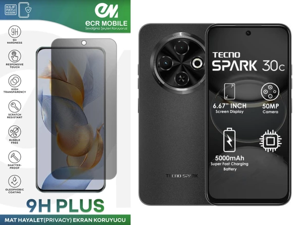 Tecno Spark 30C Ekran Koruyucu Tam Uyumlu 9H Esnek Nano Kırılmayan MAT HAYALET(Privacy)