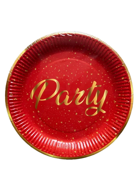 Roll-Up Parti Doğum Günü Işıltılı Kırmızı Party Yazılı Karton Tabak - 22 Cm. - 8 Adetlik 10 Paket - Resim 2