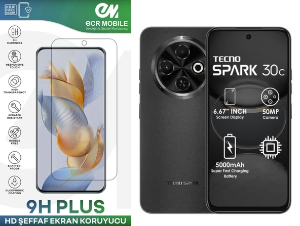Tecno Spark 30C Ekran Koruyucu 9H Esnek Nano Cam Tam Uyumlu Şeffaf