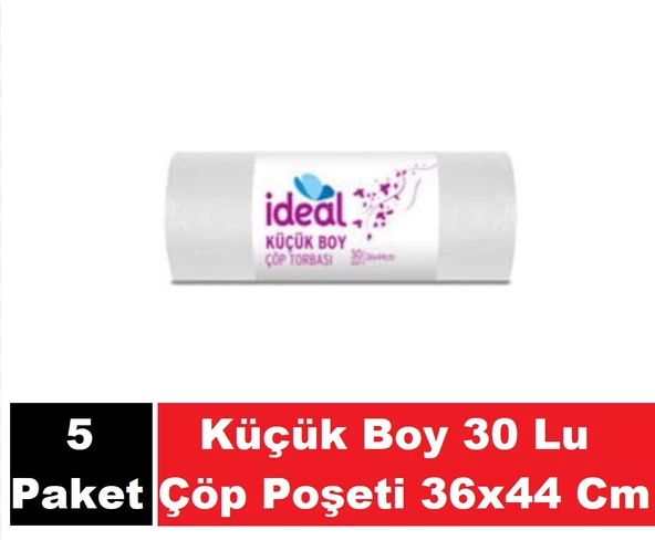 İdeal Çöp Poşeti Küçük Boy Şeffaf 30 Lu 36 x 44 Cm x 5 Paket