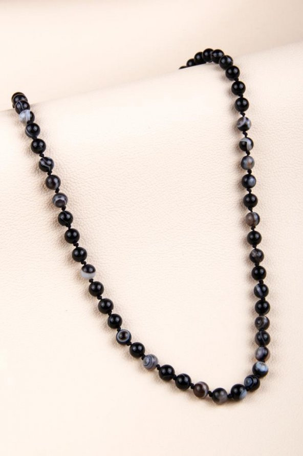 Göz Akik Doğal Taş Düğümlü Kolye 6 mm Küre Kesim - Resim 2