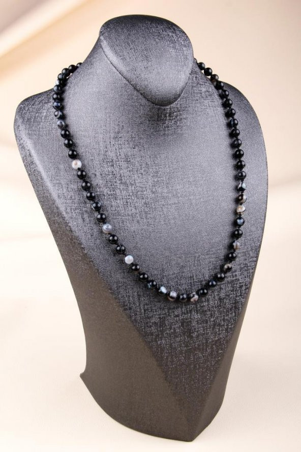 Göz Akik Doğal Taş Düğümlü Kolye 6 mm Küre Kesim - Resim 3