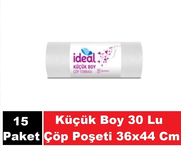 İdeal Çöp Poşeti Küçük Boy Şeffaf 30 Lu 36 x 44 Cm x 15 Paket