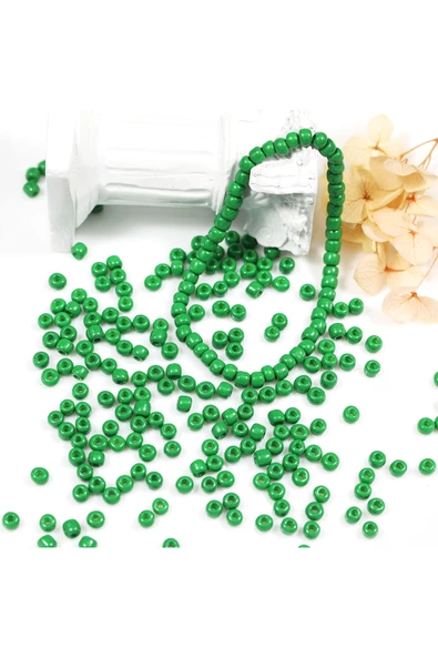 Opak Yeşil Renk 4 mm Yaklaşık 220 adet/20 gram Cam Boncuk Oya Yazma Bileklik ve Kolye - Resim 3