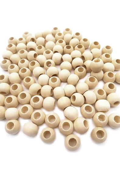 100 Gr (100 Adet) Ahşap Boncuk 15 mm çap x 10 mm Delik Doğal Yuvarlak Ahşap Makrome El İşi Çanta - 6