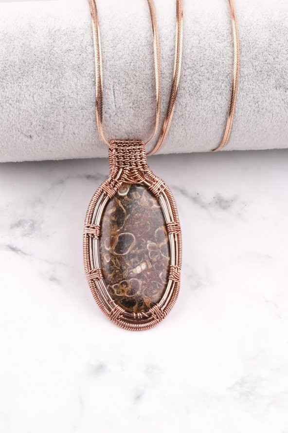 Trutella Agate Doğal Taş Bakır Sarmalı Özel Tasarım Kolye