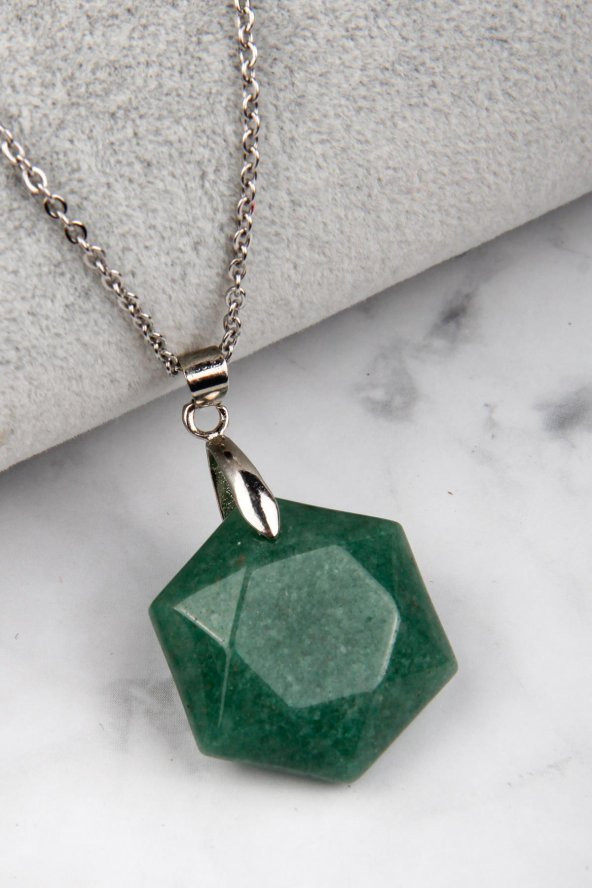 Aventurin Doğal Taş Hekzagonal Kesim Kolye ürün görseli