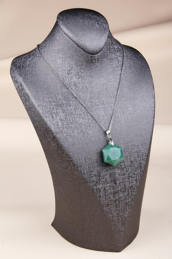 Aventurin Doğal Taş Hekzagonal Kesim Kolye - Resim 2