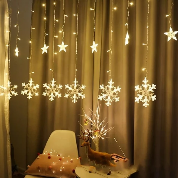 NOEL DEKLOR IŞIĞI SALKIM LED IŞIK KAR TANESİ SALKIM IŞIK YILBAŞI IŞIĞI 220 VOLT EKLEMELİ FİŞLİ IŞIK - Resim 3