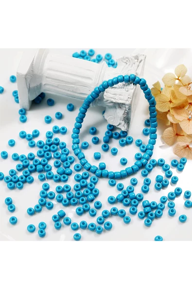 Turquaz Mavi Renk 4 mm Yaklaşık 220 adet/20 gram Cam Boncuk Oya Yazma Bileklik ve Kolye - 2