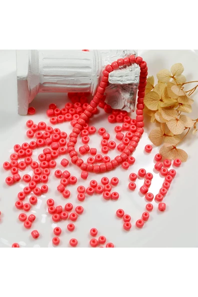 Karpuz Pembesi Renk 4 mm Yaklaşık 1100 adet / 100 gram Cam Boncuk Oya Yazma Bileklik ve Kolye - Resim 3