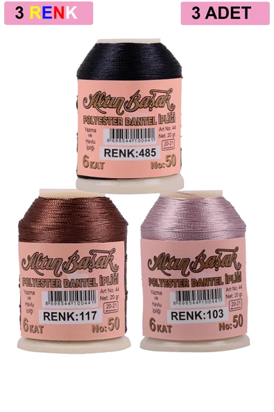 3 Adet Altınbaşak Oya ve Dantel İpi 20 gr - Royaleks - No: 117 - 103 - 485 - 1
