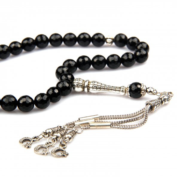 Oniks Doğal Taş Tesbih 8 mm Fasetli Küre Kesim - 2