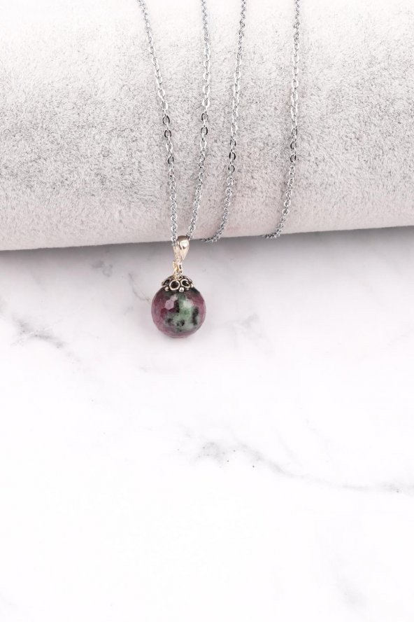 Ruby İn Zoisite – Anyolit Doğal Taş 925 Ayar Gümüş Kolye