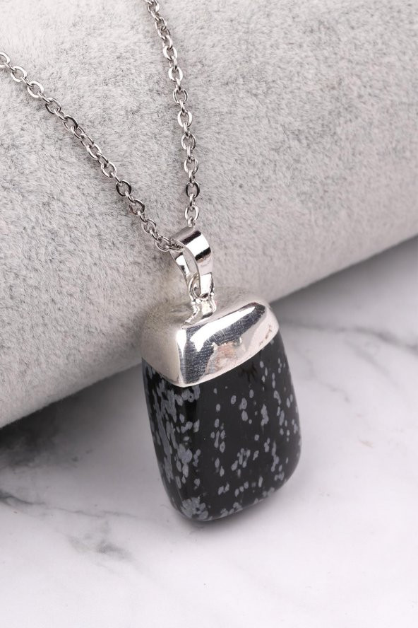 Karlı Obsidyen Doğal Taş Kolye ürün görseli