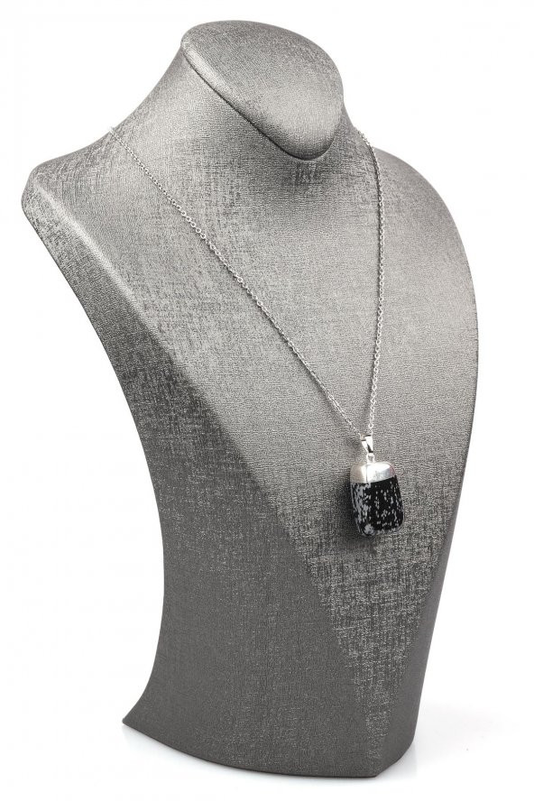 Karlı Obsidyen Doğal Taş Kolye - Resim 2