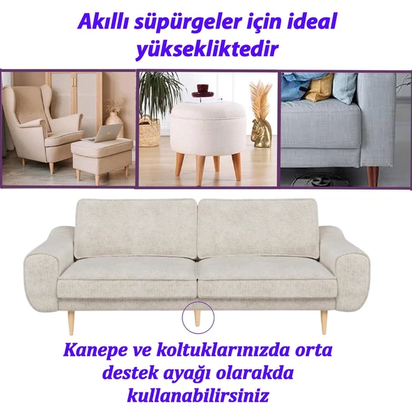 Ahşap Ayak 12 Cm 4'lü Set M8 Civatalı Bağlantı Aparatlı Dolap Mobilya Koltuk Kanepe Destek Ayağı Ayakları - Resim 3