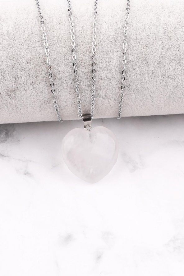 Kristal Kuvars Doğal Taş Kalp Kolye ürün görseli
