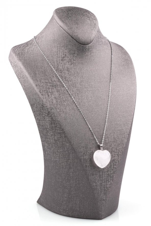 Kristal Kuvars Doğal Taş Kalp Kolye - Resim 2