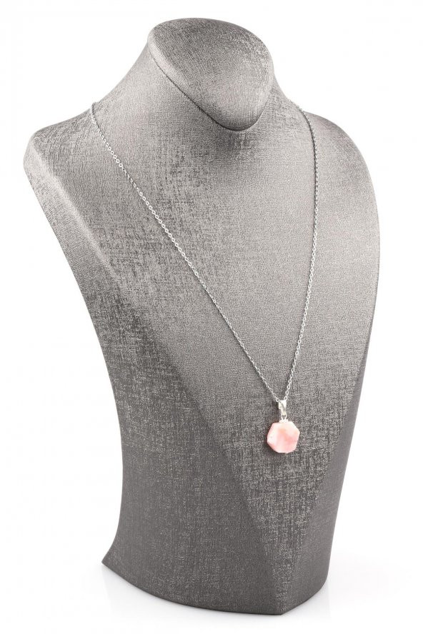 Pembe Opal Doğal Taş Kolye - Resim 2
