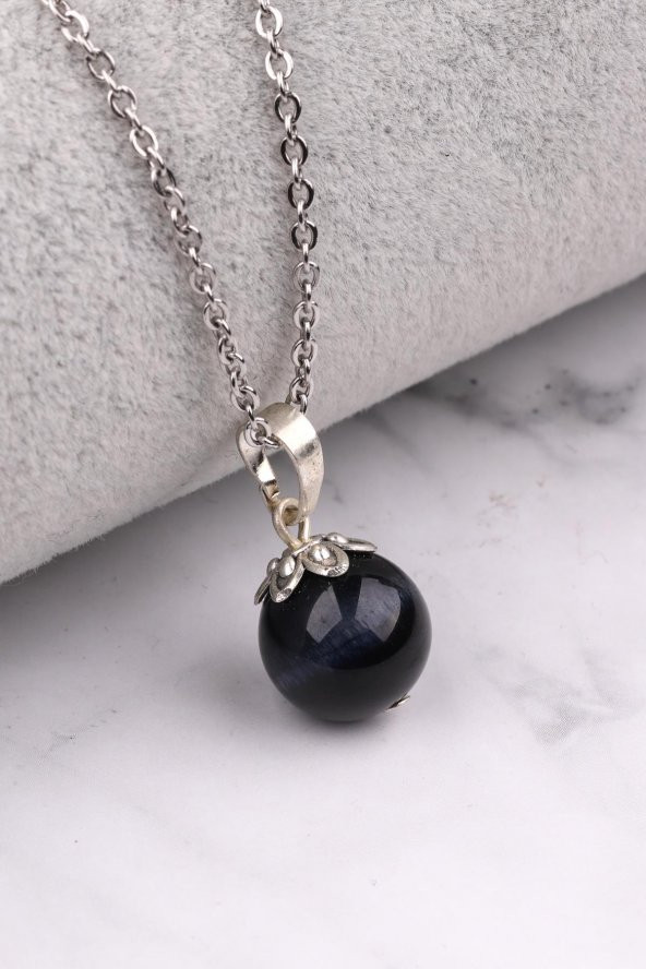 Lacivert Kaplan Gözü Doğal Taş Kolye