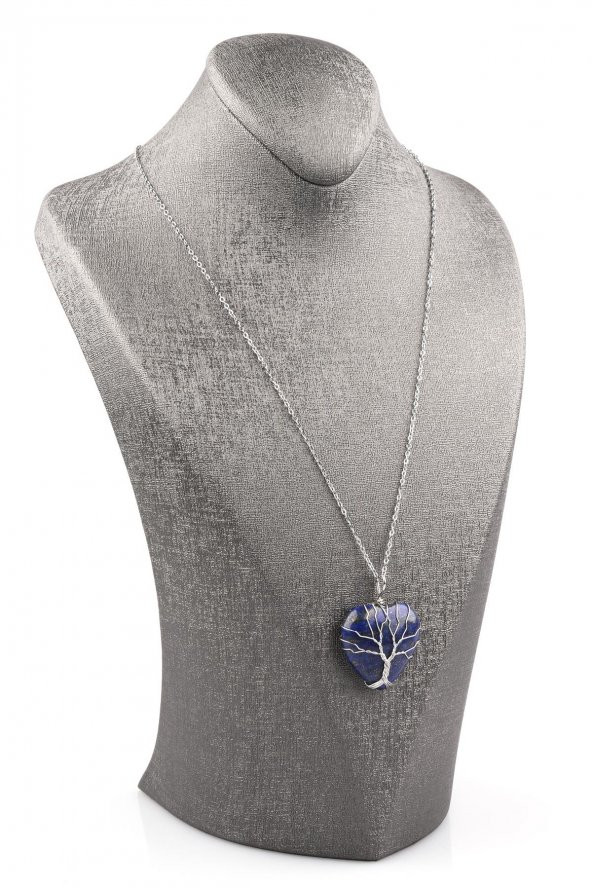 Lapis Lazuli Doğal Taş Tel Sarmalı Kalp Kolye - Resim 2