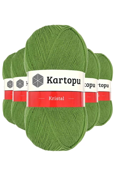 5 Adet Kristal Çift Katlı El Örgü Lif İpi Açık Yeşil K442 - 1
