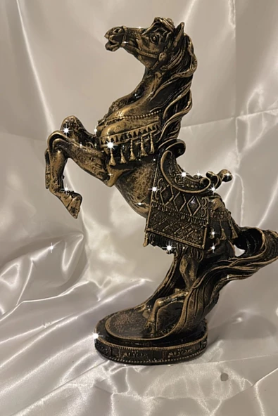 Kaideli At Biblo Şahlanan Kır At Polyester İşlemeli Heykel Şık Tasarım Büyük Bakır Renk