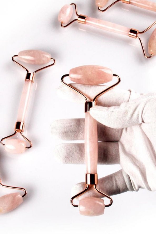 Pembe Kuvars Doğal Taş Masaj Taşı - Face Roller - 2