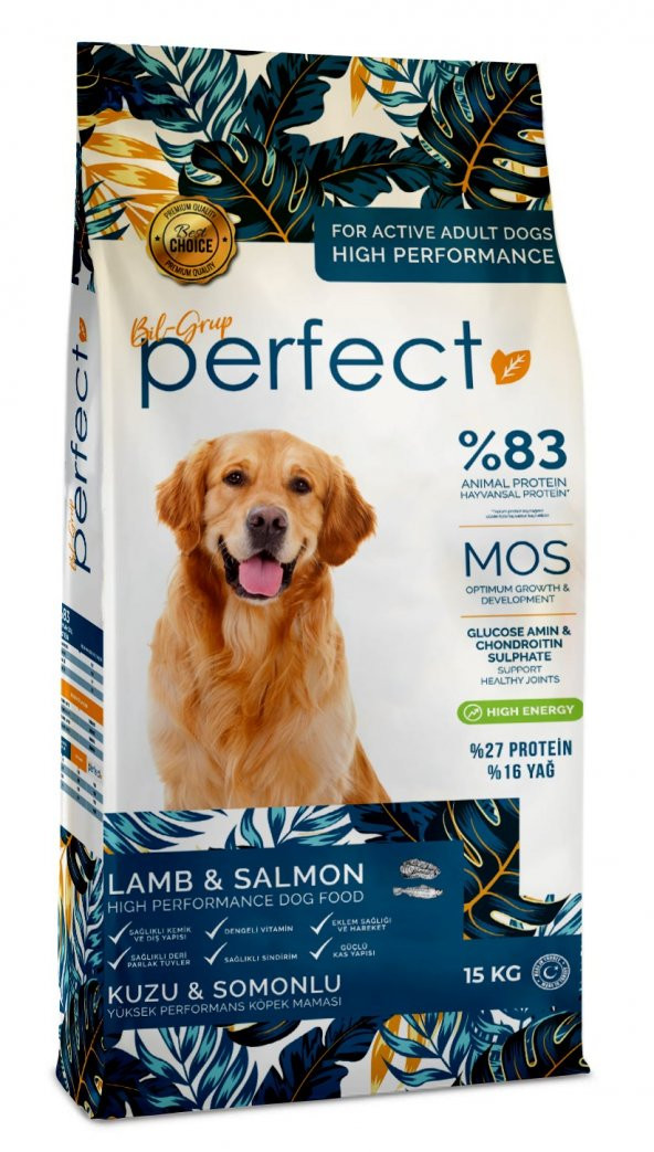 15 KG YETİŞKİN PREMİUM KÖPEK MAMASI PERFECT 27/16 ( KUZU & SOMON ETLİ ) KURU MAMA