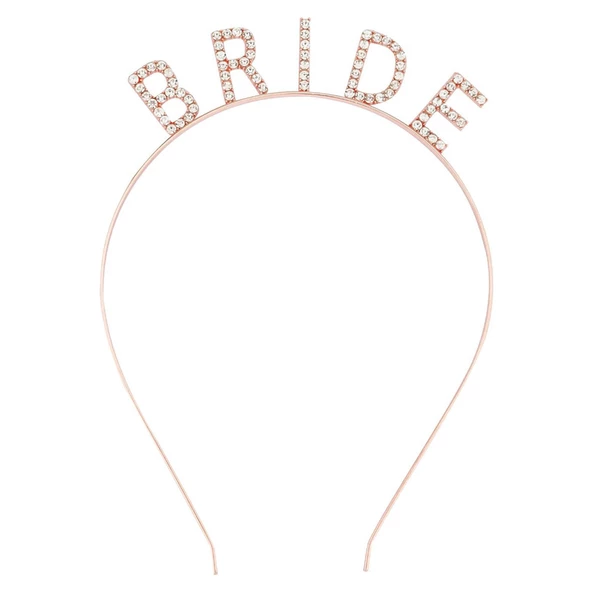 Rose Gold Renk Bekarlığa Veda Kristal Taş Bride Tacı İthal 16x10 cm - 1