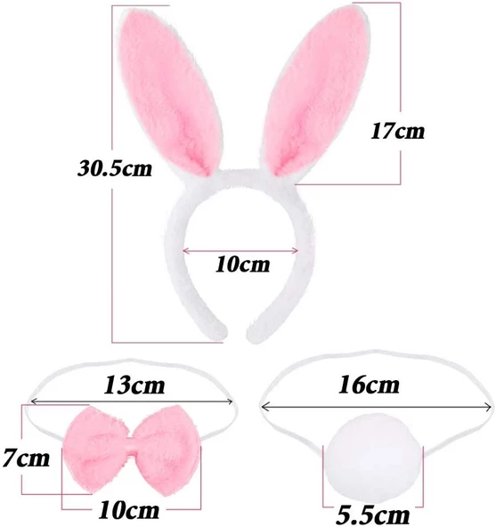 Tavşan Kostüm Seti Taç Papyon Kuyruk Pembe Renk - 1