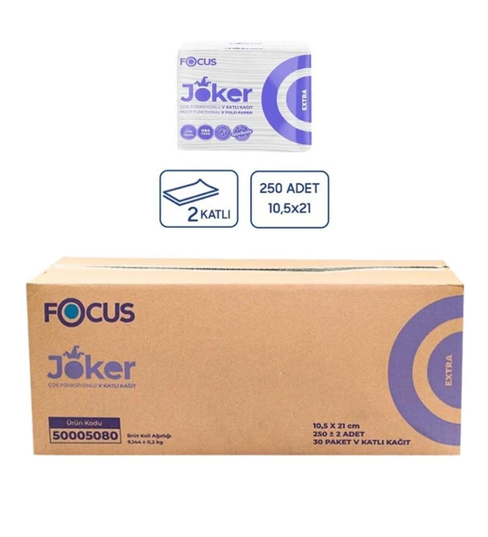 Focus Joker Masaüstü Tek Çek V Katlama Kağıt Dispenser Peçete - 2 Kat - 250 Adetlik 30 Paket / Koli - 2
