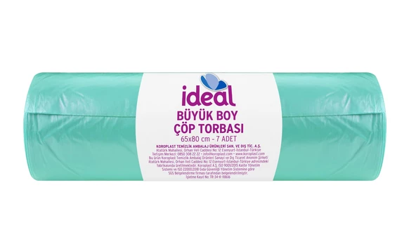 İdeal Çöp Poşeti Büyük Boy Yeşil 7 Li 65x80 Cm x 5 Adet - Resim 2