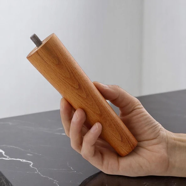 2 Adet Ahşap Ayak 15 Cm Açık Meşe M8 Civatalı Bağlantı Aparatlı Dolap Mobilya Koltuk Kanepe Destek Ayağı Ayakları - Resim 2