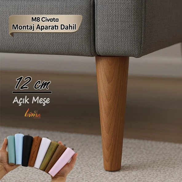 Ahşap Ayak 12 Cm Açık Meşe M8 Civatalı Bağlantı Aparatlı Dolap Mobilya Koltuk Kanepe Destek Ayağı Ayakları ürün görseli 1
