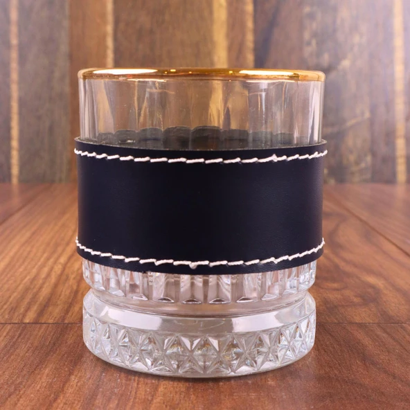 Perlotus 210 cc Golden Deri Kılıflı Viski Bardağı ve Viski Taşı Seti - 6