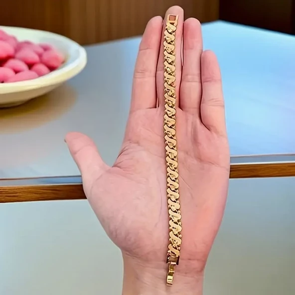 Gold Renk Otantik Motif Model Özel Günler Zarif Tasarım Yüksek Kaliteli Parlak Bileklik - Resim 3